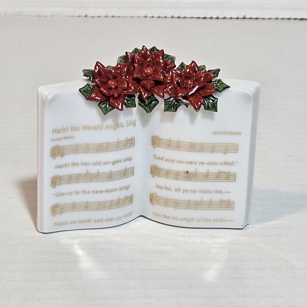 ceramic sheet music Christmas ornament Hark The Herald Angels Sing Poinsettia